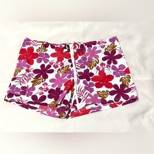 ALOHAS Floral Swim Shorts - White with Pink, Purple & Red Flowers XL